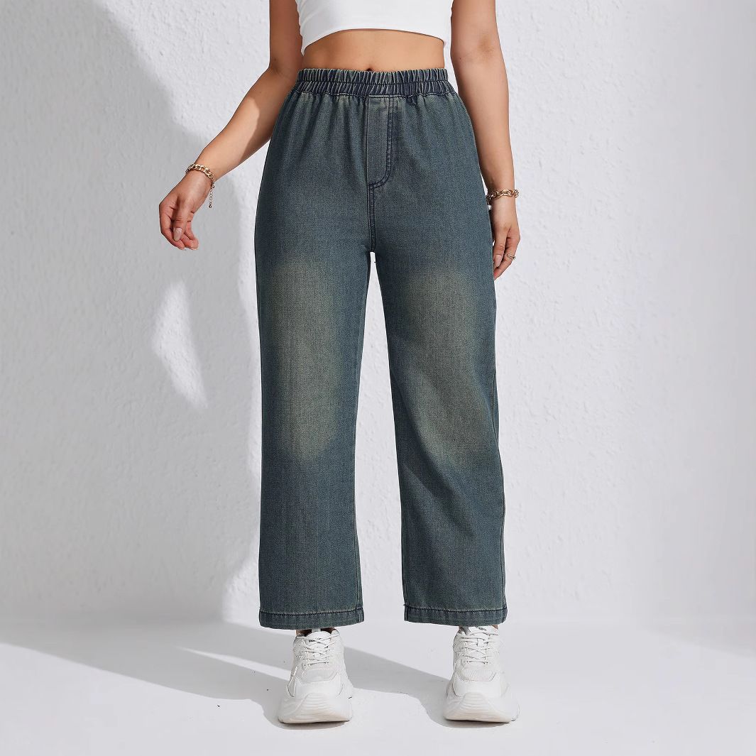 Cross-Border . Retro Loose Jeans For Women Wide-Leg Washed Long Draped Straight-Leg Pants Wholesale European And_ecoleips.com