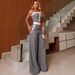 Women's Strapless Striped Jumpsuit Set, Summer New Fashion Sleeveless Wide Leg Pants Outfit For Casual Wear_ecoleips.com