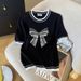 Women's Clothing Design Beaded Round Neck T Shirt Top Ice Silk Knit Sweater_ecoleips.com