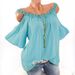 Women's Clothing 2025 Summer Lace Trim Round Neck Off-Shoulder Solid Color T-Shirt_ecoleips.com