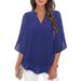 2026 Cross-Border Casual Summer New European And American Women's Petal Sleeve Loose V-Neck Chiffon Blouse_ecoleips.com