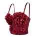 Women's Clothing Red Underwear Mesh See Through Fishbone Bra With Bra Pad Beaded Three Dimensional Flowers For Outer Wear With Beautiful Back_ecoleips.com