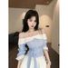 Early Autumn Chic Stylish Color-blocked Off-shoulder Long-sleeve Shirt For Women, With A Unique Design, Waist-cinching,_ecoleips.com