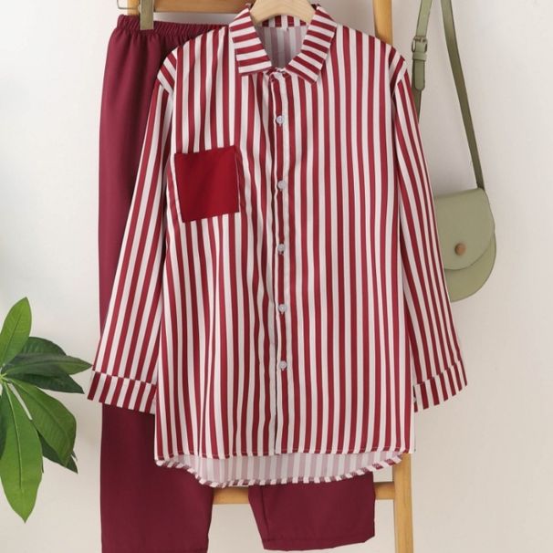 Women's Clothing New Style Fashion Loose Slim Casual Striped Two Piece Suit_ecoleips.com