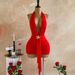 Red Crisscross V-Neck Bodycon Mini Dress for Women with Starfish Charm And Flowing Tie Detail_ecoleips.com