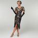 Tassel Sequined Short Sleeve Dress for Women Retro 1920s European American Style Slim Fit Evening Gown for Banquet Party_ecoleips.com