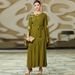 Ba3048 Military Green Extra-Long Sleeved Embroidered Applique Dress_ecoleips.com