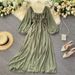 Women's Clothing Chic Gentle Style Square Neck Puff Sleeve Dress French Retro Chiffon Skirt Autumn_ecoleips.com