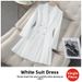 Women's Professional White TV Host Dress Elegant On-Camera Blazer Dress For News Anchors And Public Speaking_ecoleips.com