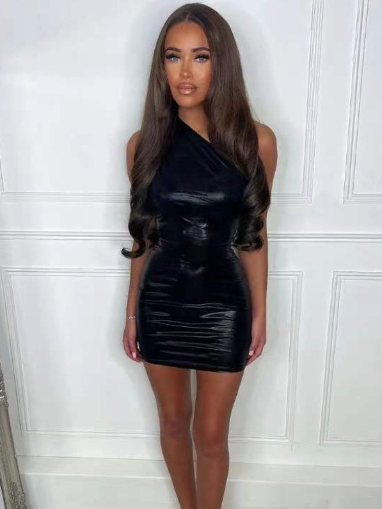 TARUXY Silver PU Mini Dress Womens Bodycon Sexy Sleeveless High Waisted Sheath Dresses Party Fashion Slim Dress Women 2024 New_ecoleips.com