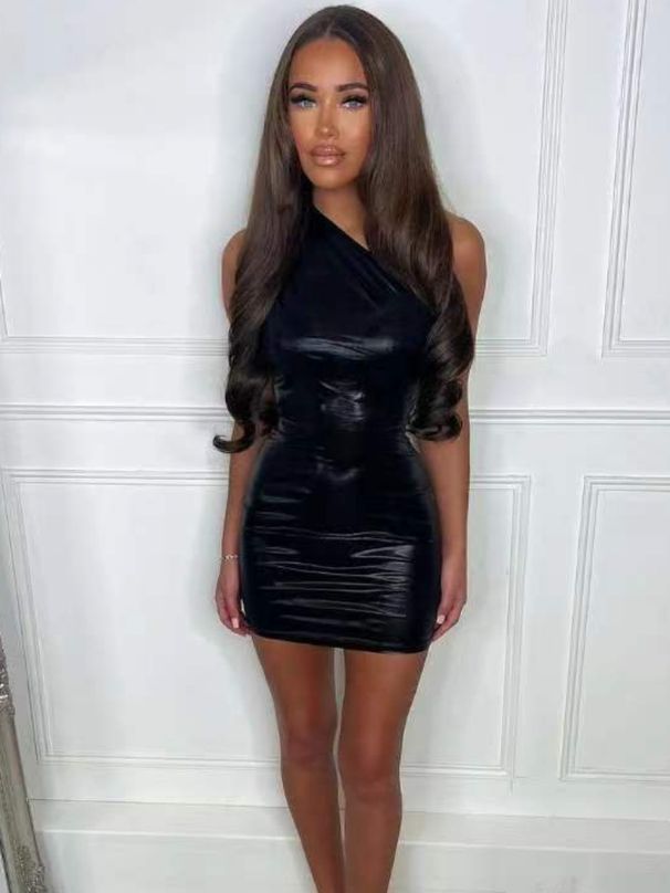 TARUXY Silver PU Mini Dress Womens Bodycon Sexy Sleeveless High Waisted Sheath Dresses Party Fashion Slim Dress Women 2024 New_ecoleips.com