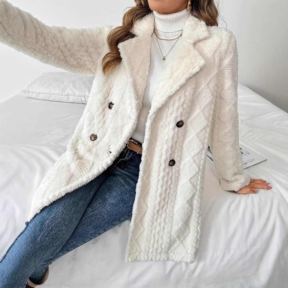 European American Cross-border Bestseller: Autumn Winter Double-sided Fleece Jacquard Blazer With Suit Collar,_ecoleips.com