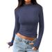 Women's Clothing New High End Y2K Slim Fit Half High Collar Long Sleeved Thumb Hole T Shirt_ecoleips.com