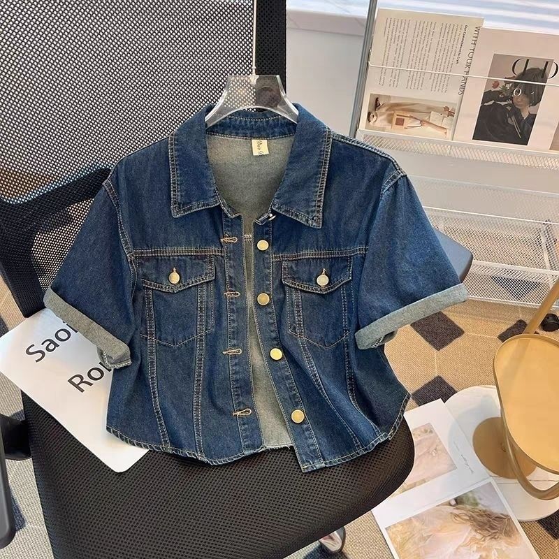 Short Sleeved Denim Shirt Jacket For Women In Summer Thin New Small Casual Loose Short Tops_ecoleips.com