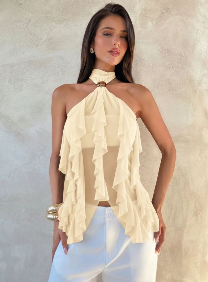 European American Style Women's Halter Neck Top Fashionable off Shoulder Design Slimming Outerwear Hot Girl Temperament Summer_ecoleips.com