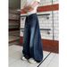 Korean Style Vintage Washed Straight Loose Design Embroidered Patchwork Wide Leg Jeans For Women_ecoleips.com