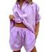 European American 2026 Summer New Women's Fashion Solid Color Single-Breasted Short-Sleeve Shirt Two-Piece Set With_ecoleips.com