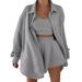 Women's Clothing Long Sleeved Jacket Shorts Vest Three Piece Sports Casual Sweater Suit_ecoleips.com