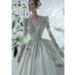 Women's Clothing Retro Main Wedding Dress Runaway Princess Heavy Industry Long Sleeve V Neck Light Dress_ecoleips.com
