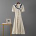 Women's French Style Knit Dress - Elegant Polo Collar Embroidered Long Maxi Dress_ecoleips.com