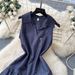Korean Style Women's Sleeveless Polo Collar Dress Bow Tie Waist Elegant A-Line Short Skirt for Summer Commuting_ecoleips.com