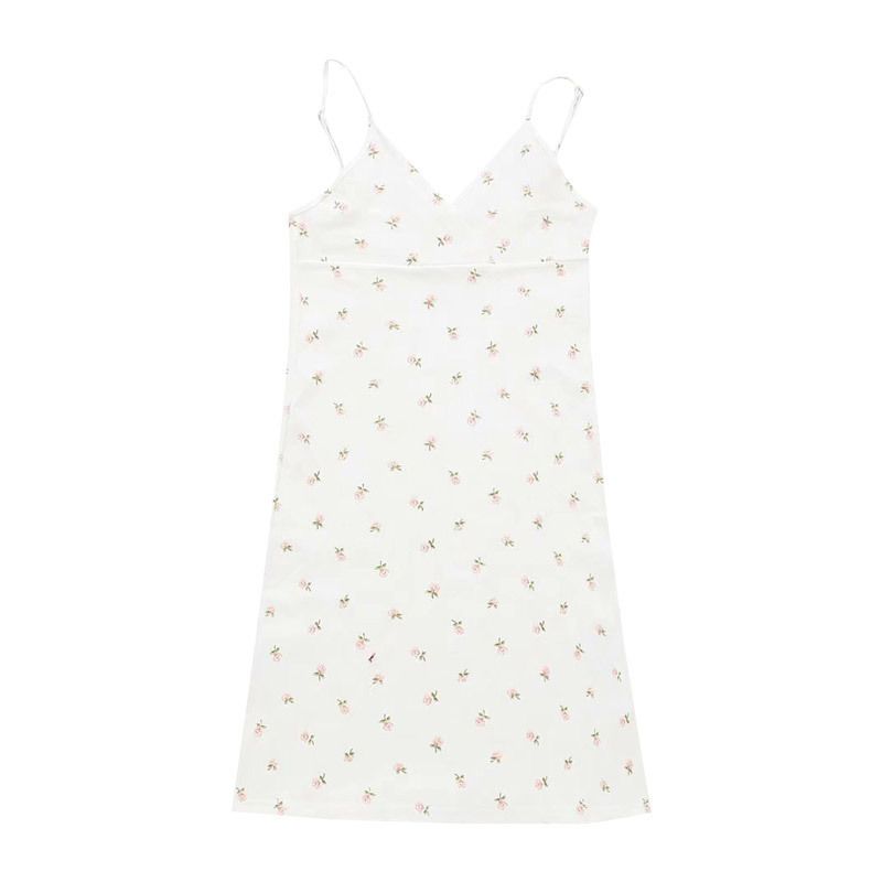 Pure Desire Retro Printing V-neck Suspender Dress Women's Summer New Floral Suspender Dress Women's Clothing_ecoleips.com