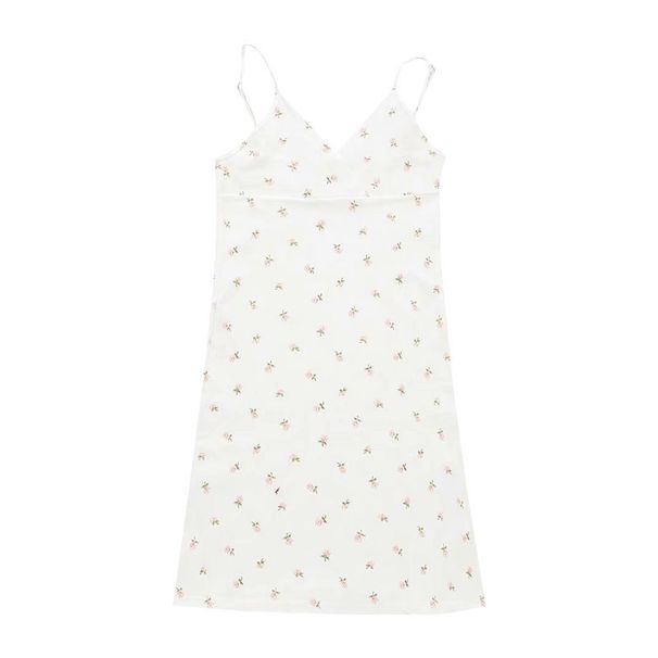 Pure Desire Retro Printing V-neck Suspender Dress Women's Summer New Floral Suspender Dress Women's Clothing_ecoleips.com