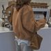 Women's Suede Jacket - Stylish Loose Fit Winter Coat With Notched Collar, Zipper Front, Long Sleeves (Khaki, S/M/L/Xl)_ecoleips.com