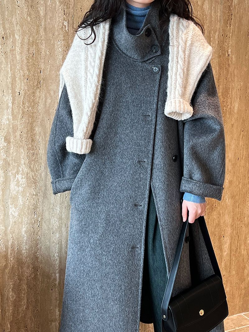 Luxi Korean High-End Stand Collar Double-Sided Wool Coat For Women, Mid-Length 2025 Winter Woolen Jacket 5053_ecoleips.com