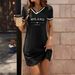 Summer New Milan Italian Letter Women's Casual Elegant V-Neck Short Sleeve Dress Q31 Print_ecoleips.com