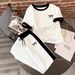 Women's Clothing Women's Summer Bow Print Two Piece Set Crew Neck Short Sleeve Loose Pants Comfortable Casual Outfit_ecoleips.com