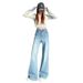 High-waisted, Loose-fitting, Slimming Straight-leg Flared Jeans With Sparkling Rhinestones And Micro-flares For Women_ecoleips.com