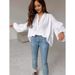 Summer Cotton Long-Sleeve Shirt With V-Neck, Tie, Loose Fit, Casual Fashion, Versatile And Suitable For Commuting_ecoleips.com