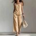 Women's Cotton Linen Vacation Vest And Pants Set Multiple Colors Sizes American Style In Stock_ecoleips.com