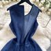 High End Niche Fashion Sleeveless Round Neck Denim Dress For Women Summer Waist Slimming Temperament Pleated Vest Skirt_ecoleips.com