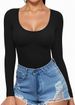 Aria Basics Aria Basics 2024 Women's Low Round Neck Long Sleeve Sexy Slim Fit T-Shirt Waist-Cinching Top European And American Style_ecoleips.com