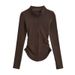 Women's Clothing New Ant Waist Slim Fit Long Sleeve Bottoming Shirt Zipper Design Arc Hem Irregular T Shirt Top_ecoleips.com