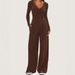 Women's Wide Leg Pants Suit Long Sleeved Multi Occasion Sportswear Autumn Winter_ecoleips.com