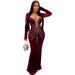 legant Long Sleeve Bodycon Dress With Rhinestone Details - Stretchy Velvet Party Dress For Women, Slim Fit Evening Gown In Black/Burgundy/Navy_ecoleips.com