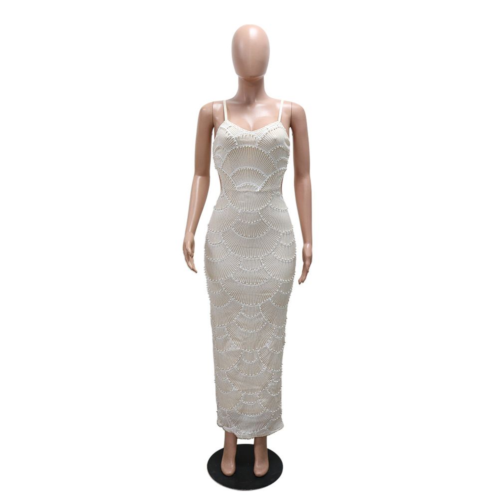 K Sequin Nail Bead Suspender Long Evening Gown, Socialite Party Slit Dress_ecoleips.com