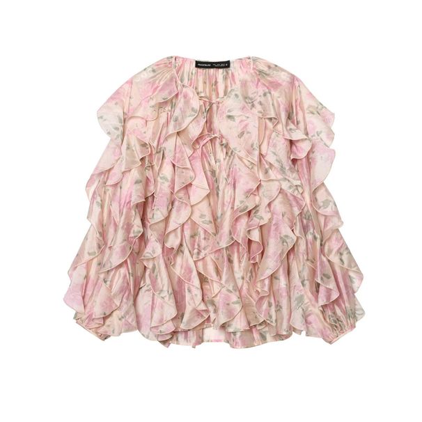 Aria Basics Aria Basics Cross-border European And American Women's Fashion Bestseller Ruffled Long-sleeve Shirt_ecoleips.com