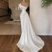 Women's Clothing White Temperament Satin Simple Light Wedding Dress Long Skirt Annual Meeting Host Dinner Birthday Dress_ecoleips.com