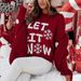 Women's Christmas Red Knit Sweater Loose Fit Round Neck Long Sleeve Casual Pullover Top_ecoleips.com