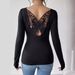 European And American Cross-border 2026 Back Cutout Butterfly Lace Long-sleeve Solid Color T-shirt, Slimming Top,_ecoleips.com