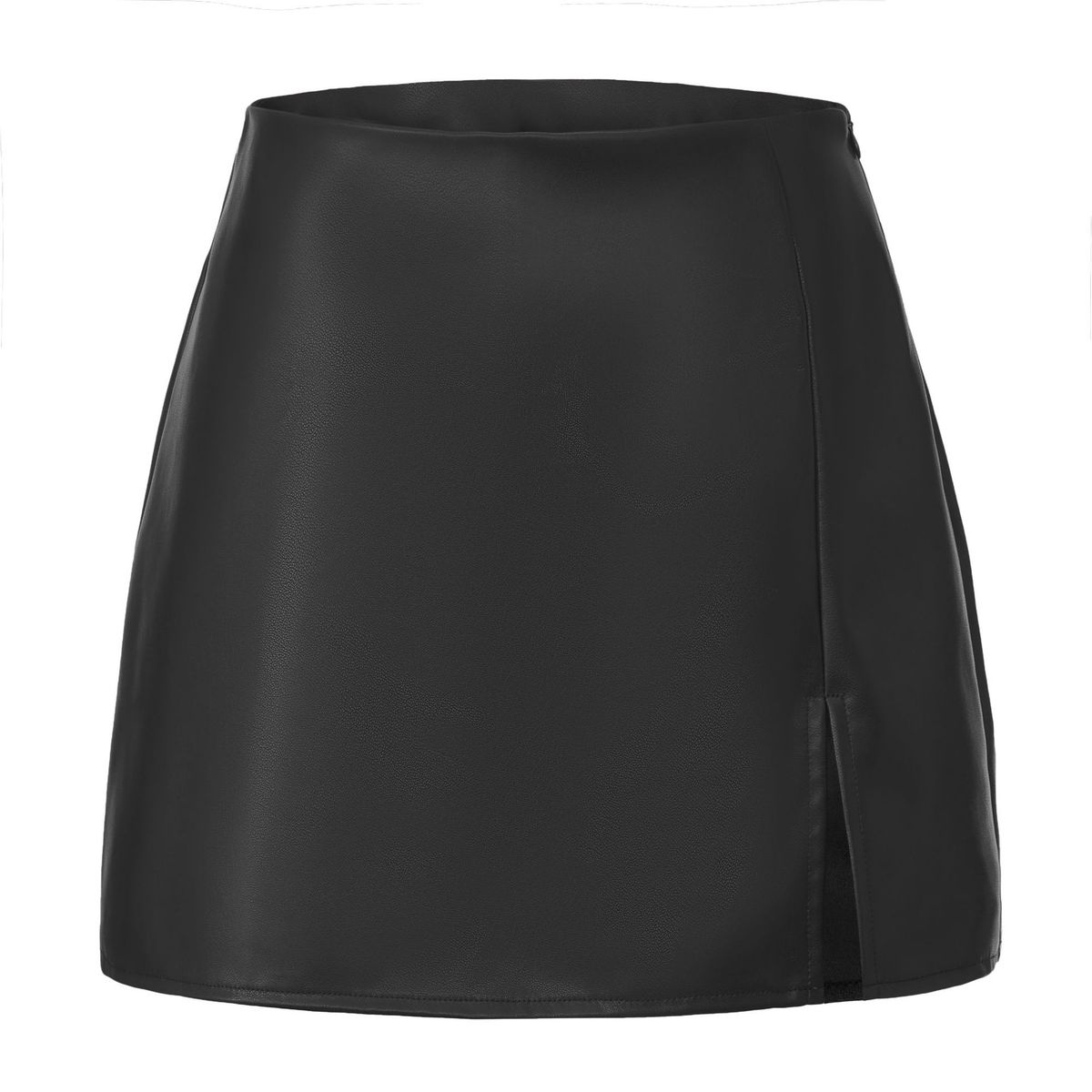 K PU Leather Half Body Skirt Pants Sexy Front Slit Hip Hugging Short Skirt Pants For Women_ecoleips.com