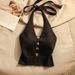 Women's Clothing Halter Neck Suspender Top For Women In Summer Inner Wear Or Outer Wear Beautiful Back Slim Fit Off Shoulder Short Knitted Vest_ecoleips.com