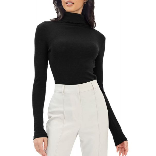 Autumn/Winter Women's Clothing: Collared Long-Sleeved Underwear With High Neck, Slim Fit, Versatile Top_ecoleips.com