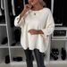 Women's Clothing New Solid Color Round Neck Mid Sleeve Knitted Casual Tops_ecoleips.com