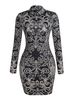 Women Dress High Neck Long Sleeve Baroque Print Ruched Bodycon Mini Gown Glam New Spring Summer Luxe Dress Party Club Flattering_ecoleips.com
