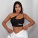 Summer New Style Women's One Shoulder Fitness Vest Shockproof Cloud Shape Beautiful Back Irregular Straps Running Top for Ladies_ecoleips.com